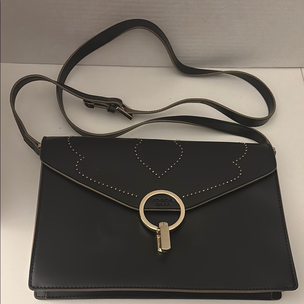 TOSCA BLU Black and Gold Structured Crossbody Bag